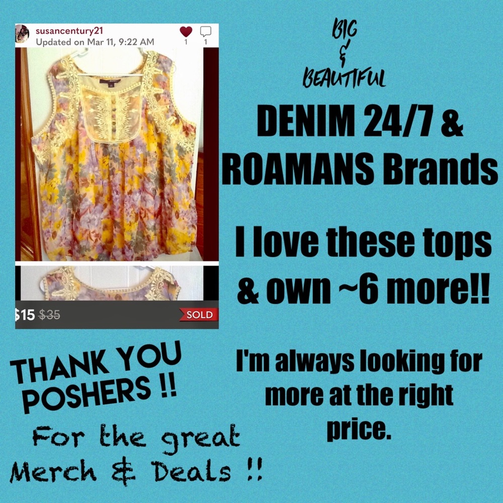 DENIM 24/7 & ROAMANS Plus Size Sleeveless Tops.